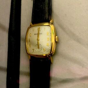 Bulova Gold Watch with Black Leather Strap